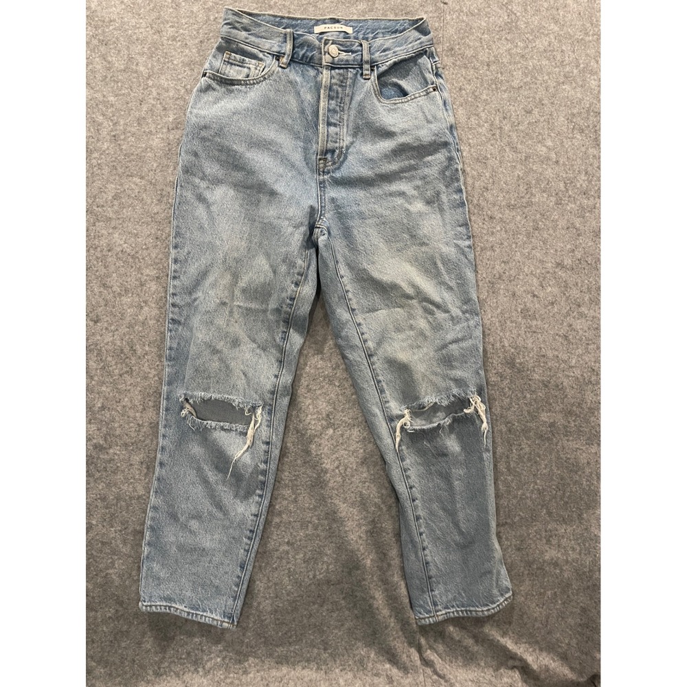 PacSun High Rise Straight Distressed Jeans Light Wash Blue Size 24 Button Fly